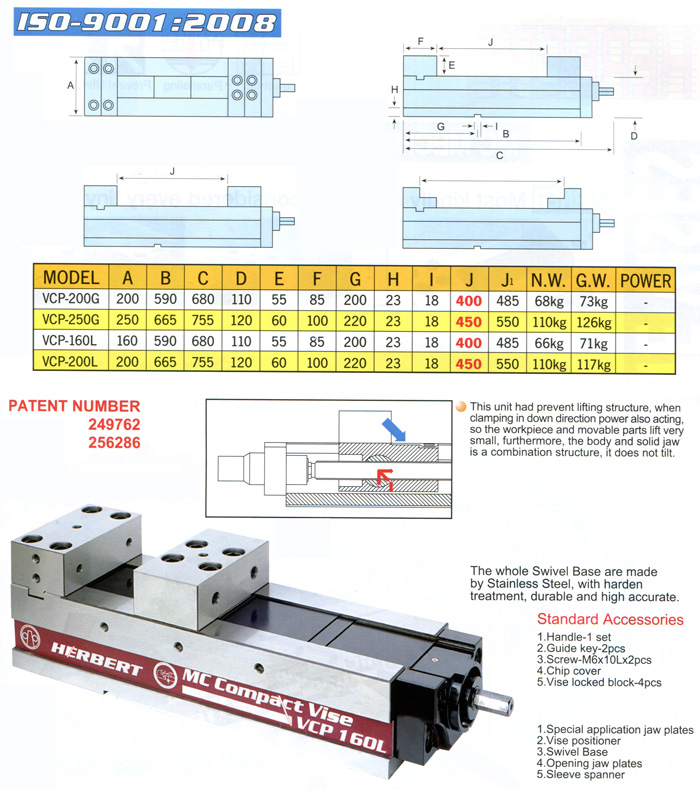 MC Mechanical-Type Precision Vice VCP-200G, VCP-250G, VCP-160L, VCP ...